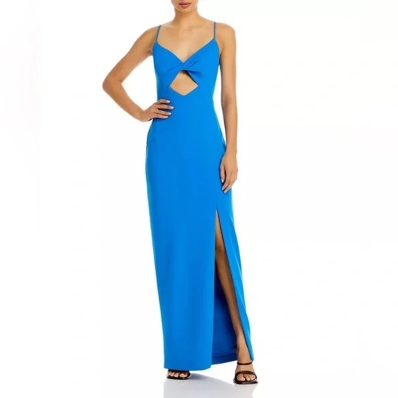 Aqua Vibrant Blue Cut-Out Maxi Dress Stretchy SZ 6 NWT - Picture 1 of 5